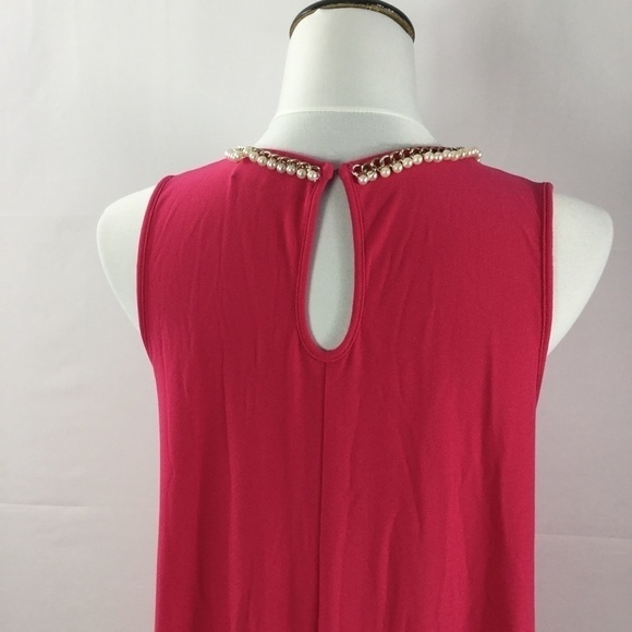 KARL Lagerfeld Pink Sleeveless Swing Trapeze Dress W/Faux Pearl & Chain Neckline - Picture 9 of 16